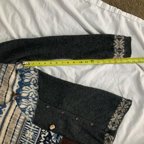 100% Wool Patchwork Boho Hooded Cardigan Coat Handmade Women’s size large - Picture 7 of 12